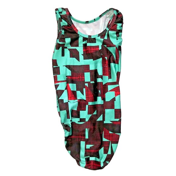 Plum Practicewear Gymnastics Leotard Abstract Aqua Maroon Size CL Child Large - Picture 2 of 4